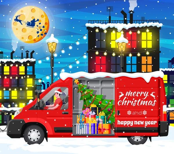 Jul leverans Van Truck i stan — Stock vektor