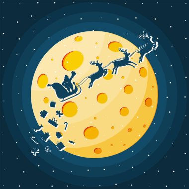 Noel Baba hediyeler ve ren geyikleriyle dolu kızakta.