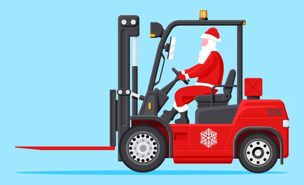 Santa Claus di Kosong Red Forklift. - Stok Vektor