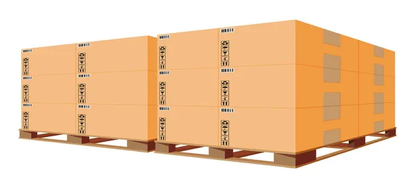 Pudełka kartonowe stos na drewnianej palecie izolowane — Wektor stockowy
