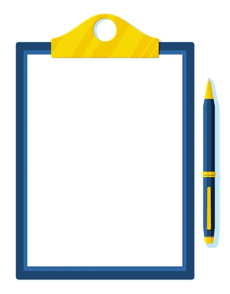 Deska z pustym arkuszem papieru i długopisem — Wektor stockowy