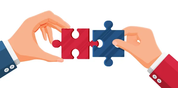Ruce podnikatelů znaků spojování puzzle — Stockový vektor