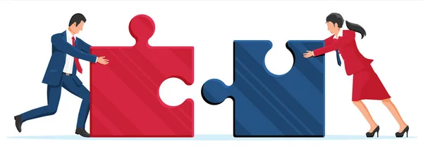 Homme d'affaires et femme d'affaires Connexion Puzzle — Image vectorielle