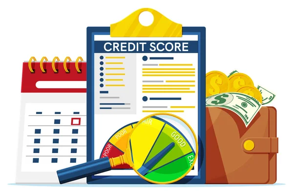 Credit Score Indicator Och Gauge Rapporten Värderingsnivå För Banker Dålig — Stock vektor