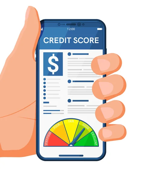 Smartphone Main Avec Application Credit Score Écran Indicateur Pointage Crédit — Image vectorielle