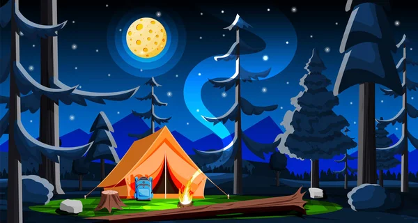 Night Meadow Grass Camping Stan Táborák Letní Krajinná Koncepce Green — Stockový vektor