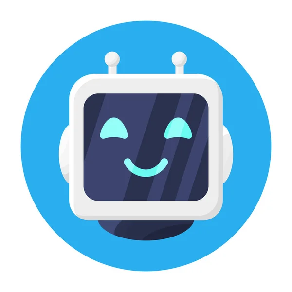 Boldog Mosolygó Robot Fej Ikon Elszigetelve Chat Bot Körben Chatbot — Stock Vector