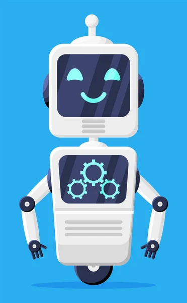 Robot Sonriente Feliz Con Aislamiento Chat Bot Con Engranajes Chatbot — Vector de stock