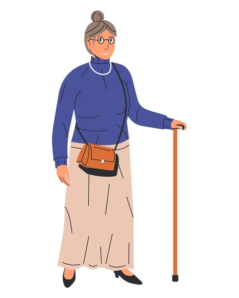 Elegant Elderly Woman with Cane Isolated. — Vettoriale Stock