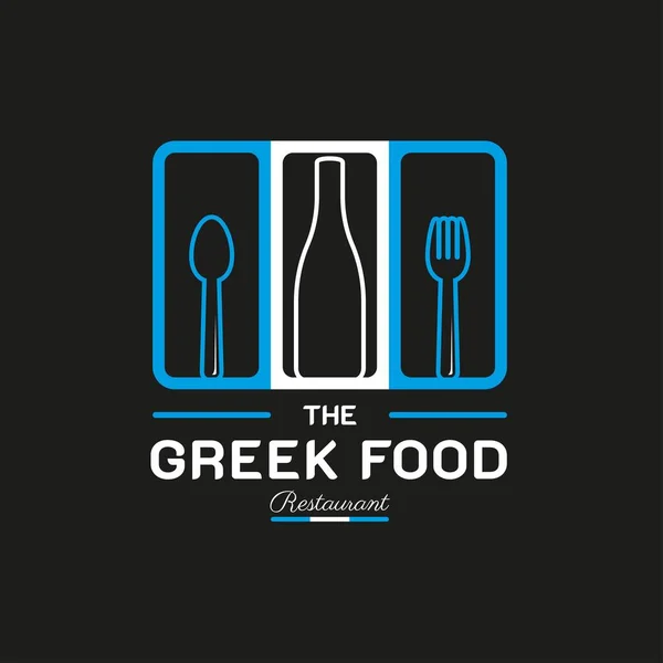 希腊食品餐厅标志 希腊国旗符号与勺子 厨师帽子 托克和刀具图标 高级及豪华标志设计 — 图库矢量图片