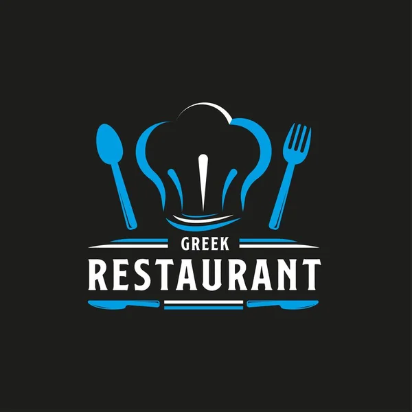 Restaurant Grec Logo Symbole Drapeau Grec Avec Cuillère Fourchette Chapeau — Image vectorielle