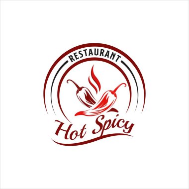 Klasik Retro Acılı Baharatlı Logo Tasarımı. Duman, ateş ve kırmızı biber ikonuyla. Premium, ve lüks gıda logosu şablonu