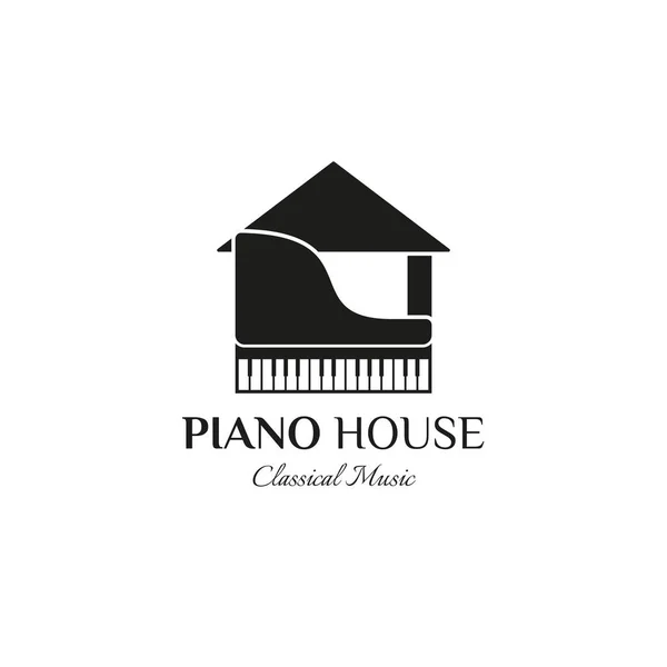 ピアノ ハウスのロゴ ピアノ ホーム クラシック音楽スタジオのロゴデザイン プレミアム エレガントなイラストベクトル — ストックベクタ
