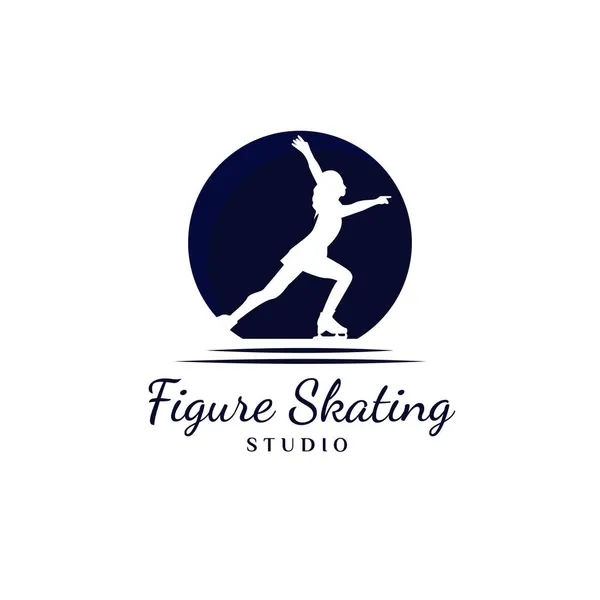 女性フィギュアスケートロゴデザイン アイススケートダンススタジオのためのロゴデザイン ヴィンテージ クラシック ラグジュアリー プレミアムロゴ — ストックベクタ