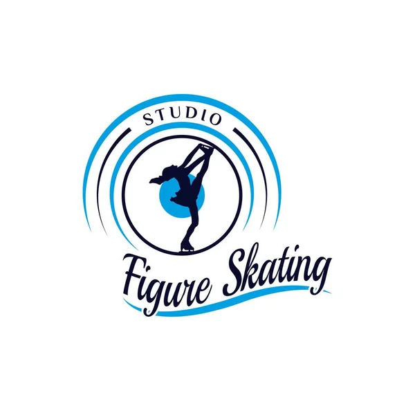 女性フィギュアスケートロゴデザイン アイススケートダンススタジオのためのロゴデザイン ヴィンテージ クラシック ラグジュアリー プレミアムロゴ — ストックベクタ