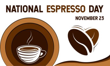 Ulusal Espresso Günü Geçmişi. 23 Kasım. Premium ve lüks tebrik kartı, mektup, poster ya da afiş. Kahve fincanı, kalp ve aşk ikonu vektörüyle