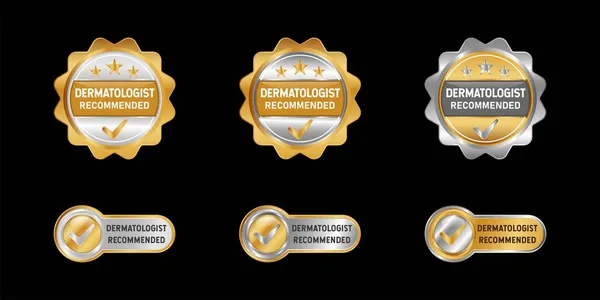 Dermatoloog Aanbevolen Label Stempel Badge Logo Met Chequesymbool Platina Goud — Stockvector