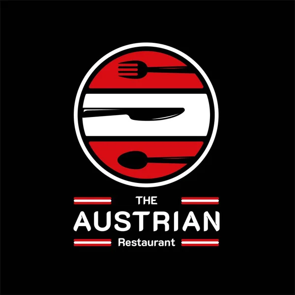 Ristorante Austriaco Logo Austria Simbolo Della Bandiera Con Cucchiaio Forchetta — Vettoriale Stock