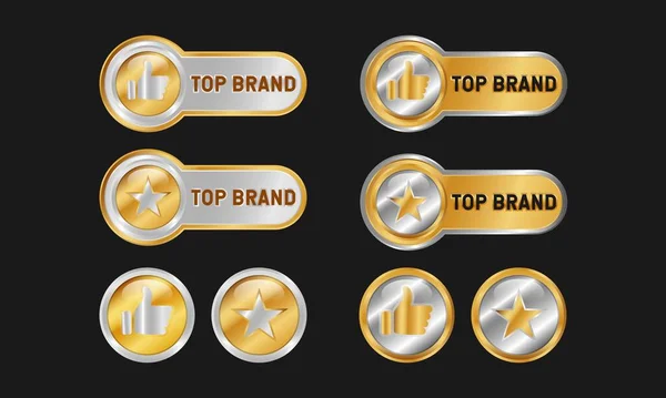 Top Brand Gold Button Med Tummen Upp Och Stjärnsymbol Premium — Stock vektor