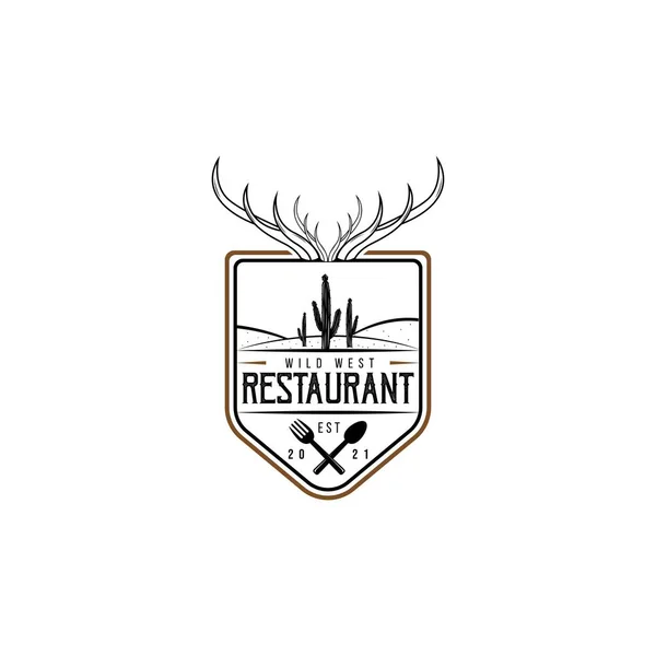 Desert Restaurant Logo Mit Kaktus Löffel Gabel Und Hirschhornikonen Auf — Stockvektor