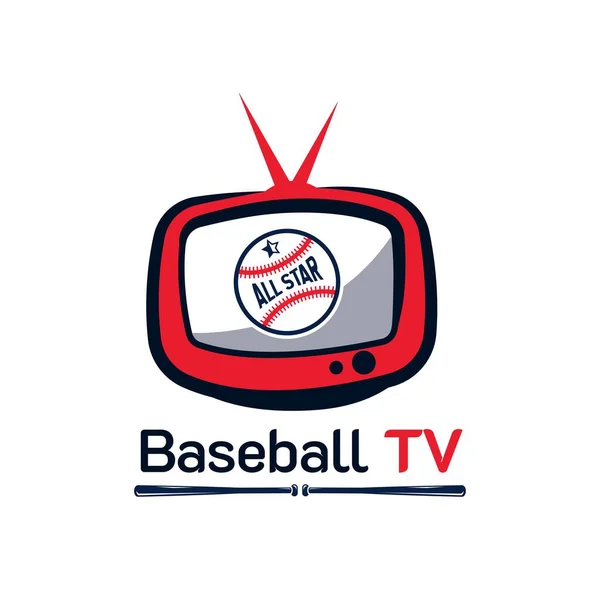 Logotipo Canal Beisebol Com Televisão Bola Símbolo Morcego Azul Escuro — Vetor de Stock