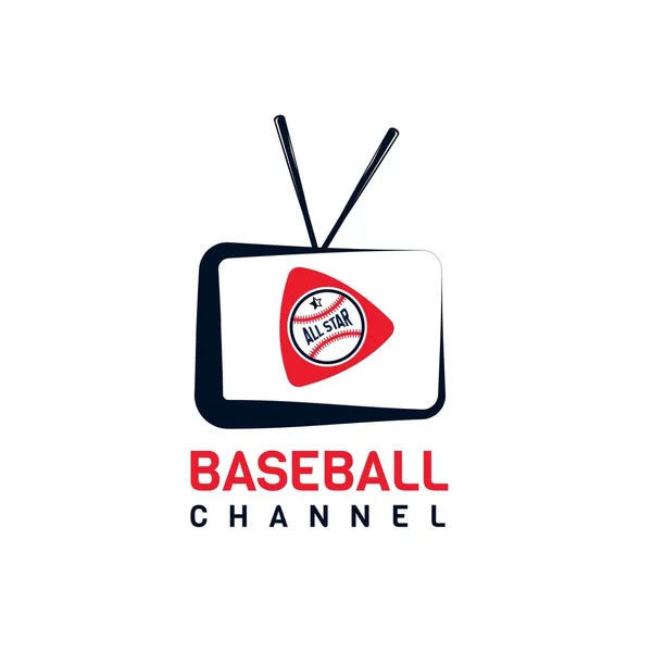 Logotipo Canal Beisebol Com Televisão Estrela Bola Símbolo Morcego Azul — Vetor de Stock