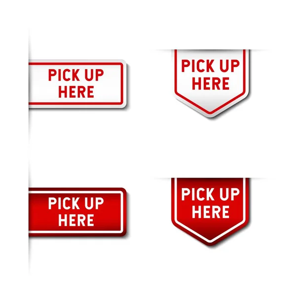 Pick Here Sign Label Arrow Symbol Gradient Red White Color — Stock Vector