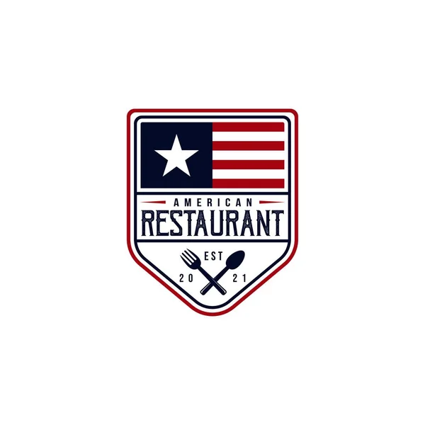 American Food Restaurant Logo Usa Flag Symbol Spoon Fork Star — Stockvektor