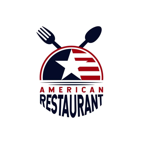 American Food Restaurant Logo Usa Flag Symbol Spoon Fork Star — Stockvektor