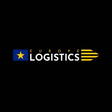 Europe Logistics Cargo Logo. With  Euro flag and star. On blue, yellow, and white colors. Premium and luxury vector illustration