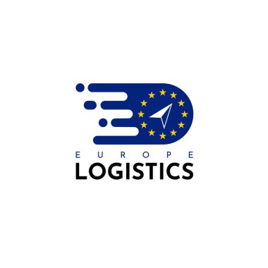 Europe Logistics Cargo Logo. With  Euro flag and star. On blue, yellow, and white colors. Premium and luxury vector illustration
