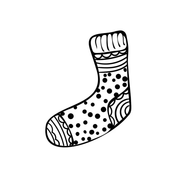 Chaussette de Noël dans le style doodle, vêtement. — Image vectorielle