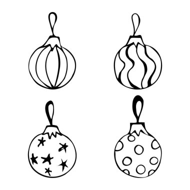 Karalama tarzında el çizimi Noel ağacı süslemeleri.