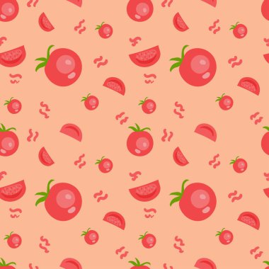 Farklı boyutlarda domateslerin kusursuz deseni. Vektör.