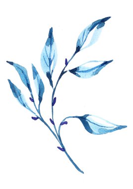 Dalları, çiçekleri ve mavi yaprakları olan kartpostal..