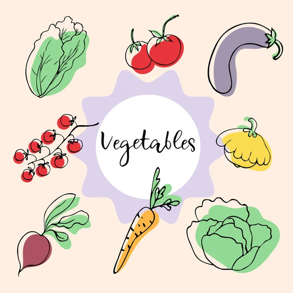 Handritade färska grönsaker. — Stock vektor