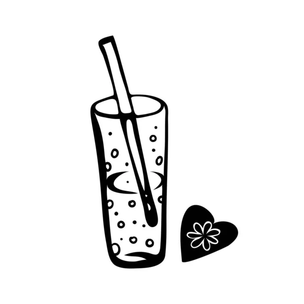 Dibujo de dibujos animados de un vaso con una bebida y una paja. — Vector de stock