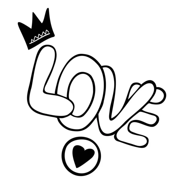 Mão lettering inscrição Amor com coração e coroa, — Vetor de Stock