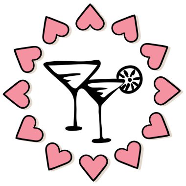 Kokteyl ve limon dilimli bardakların çizimi..