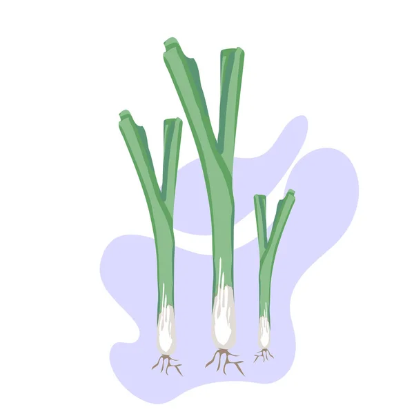 Spring green onion isolated on background. Icon in cartoon style. — 图库矢量图片
