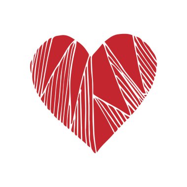 El yapımı kalp izole edilmiş. Aşk konsepti için tasarım öğesi. Karalama çizimi kalp şekli.