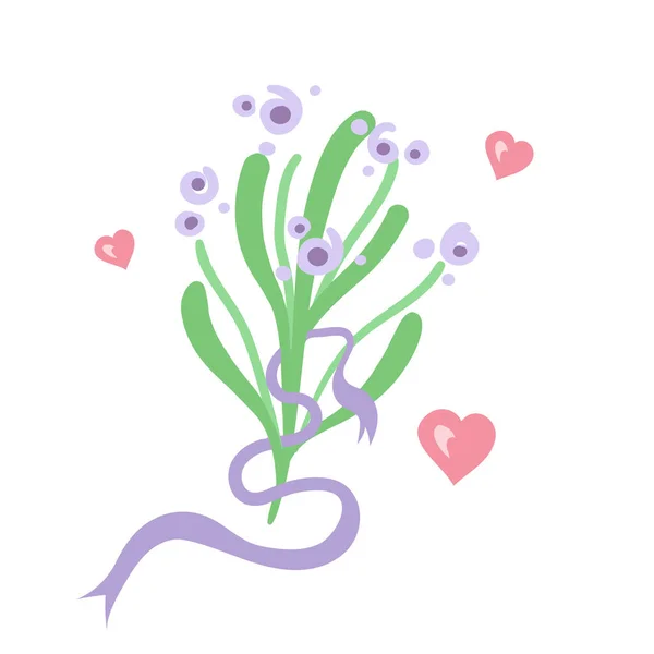 Boeket bloemen met harten voor Valentijnsdag — Stockvector