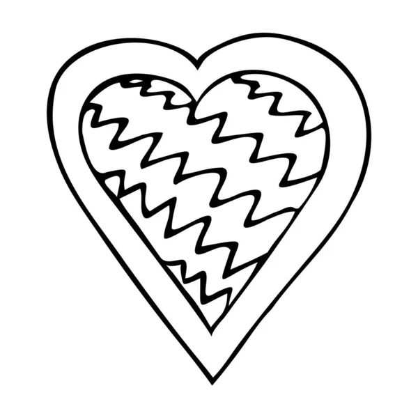 Drawn doodle hearts with different design elements — Stock Vector