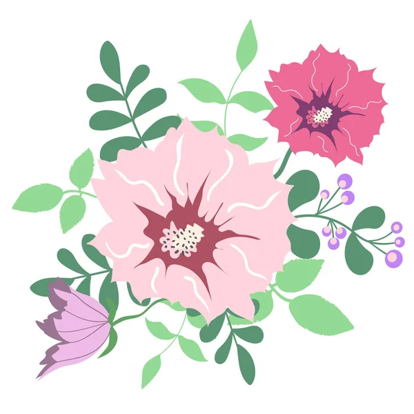 Wunderschönes romantisches Element mit Rosen, Blättern, Blumensträußen, Gestecken. — Stockvektor
