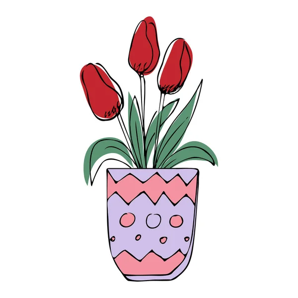 Blumenstrauß in einer Vase, handgezeichnete Sommerblumen. — Stockvektor