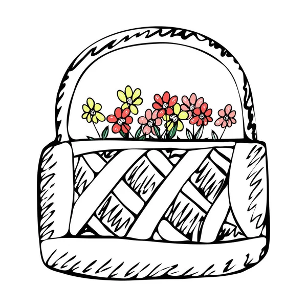 Flowers and floral elements in the basket — Stockvektor