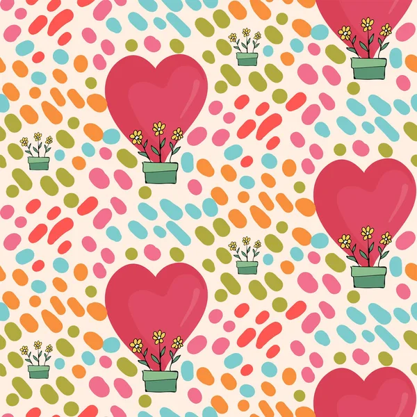 Seamless floral pattern with red balloons and abstract spots. — стоковый вектор