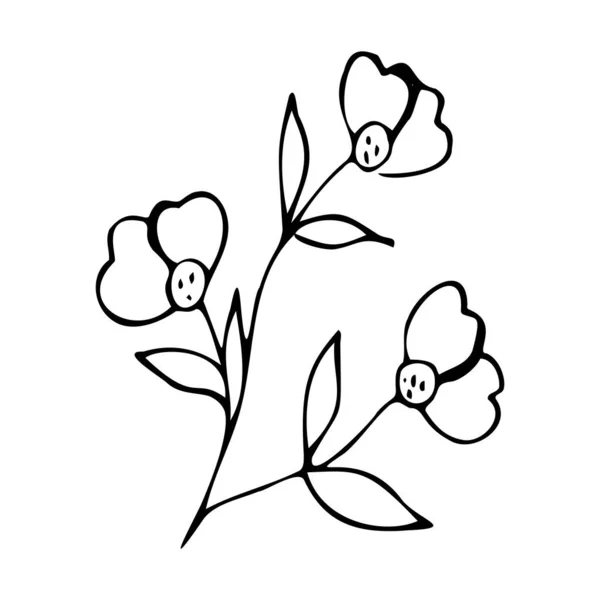 Lindos elementos florales dibujados a mano en estilo doodle — Vector de stock