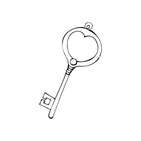 Sketch of an old vintage handmade door key on a white background. — Stock Vector