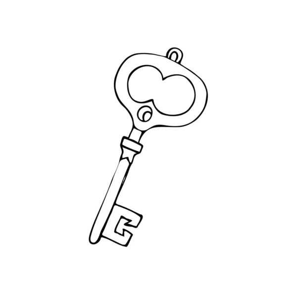 Σκίτσο από παλιό vintage χειροποίητο κλειδί πόρτας σε λευκό φόντο. — Διανυσματικό Αρχείο